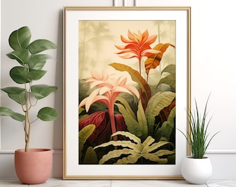 Boho Tropical Print Botanical Wall Art Floral Plants Print Colorful Jungle Wall Decor Instant Download Digital PRINTABLE