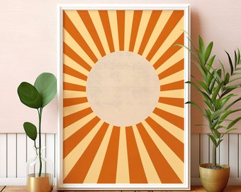 Lámina artística Boho Sunshine: Decoración de pared moderna de mediados de siglo, póster retro imprimible (descarga digital)