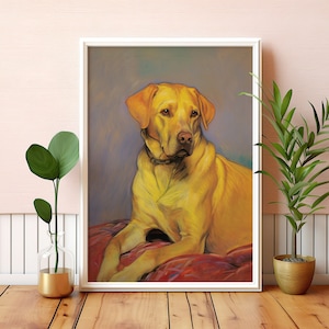 Yellow Labrador Wall Art Print, Dog Painting, Labrador Portrait, Animal Art Print, Farmhouse Wall Decor, AI Art Digital Download PRINTABLE