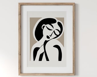 Abstract Female Portrait Art Print: Minimalist Neutral Decor (Digital Download)
