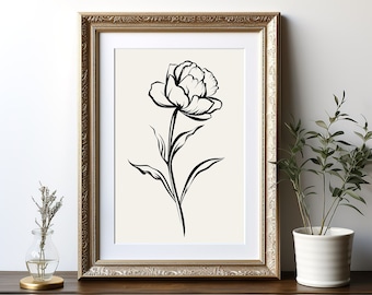 Line Art Flower Print: Minimalist Botanical Sketch, Boho Home Decor (Digital Download)