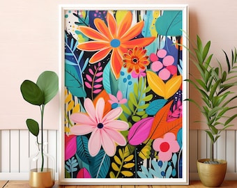 Botanical Print: Colourful Floral Wall Art, Modern Boho Decor, Printable Poster (Digital Download)