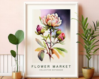 Flower Market Print Retro Poster Trent Bohemian Decor Boho Floral Wall Art Decor Watercolor Flower Print PRINTABLE Instant Download Digital