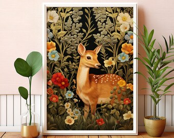 Stampa "Little Deer" di William Morris: poster tessile in stile Art Nouveau, decorazione murale rustica (download digitale)