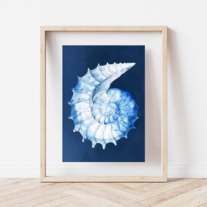 Blue Watercolor Seashell Print: Coastal Nautical Wall Art (Digital Download)