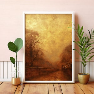 Vintage Moody Antique Cityscape Sketch Oil Painting, Dark Neutral Wall Art Print, PRINTABLE Instant Download Digital