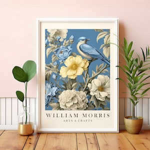 Stampa di William Morris Poster di Morris Dipinto di uccello blu Stampa artistica botanica Decorazione floreale estiva colorata STAMPABILE Download istantaneo digitale