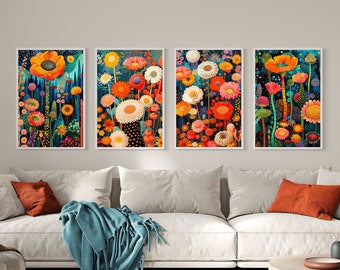 Floral Gallery Wall Art Set: Eclectic Maximalist Prints Abstract Wall Decor Printable  (Digital Download)