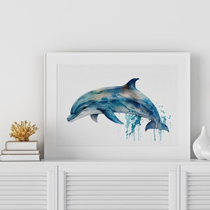 Bathroom Decor Wall Art, Coastal Wall Art, Watercolor Painting, Underwater Prints, Beach House Decor, Dolphin, Digital PRINTABLE