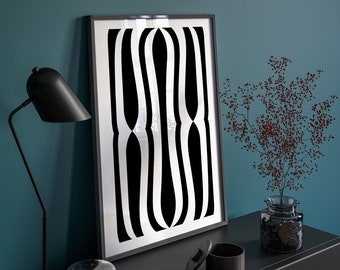 Impression d'art géométrique noir blanc minimaliste : décoration de bureau moderne, art mural abstrait (téléchargement numérique)