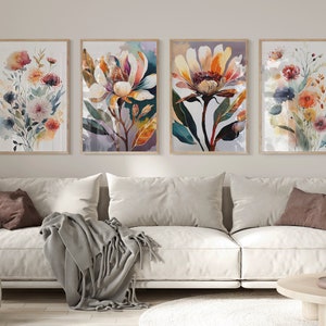 Bright Watercolor Floral Wall Art4 Pc Botanical Art - Etsy