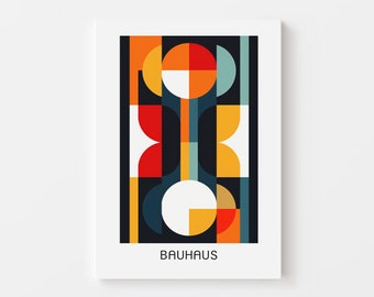 Manifesto della mostra Bauhaus: arte murale geometrica moderna di metà secolo, stampa retrò colorata (stampabile digitalmente)