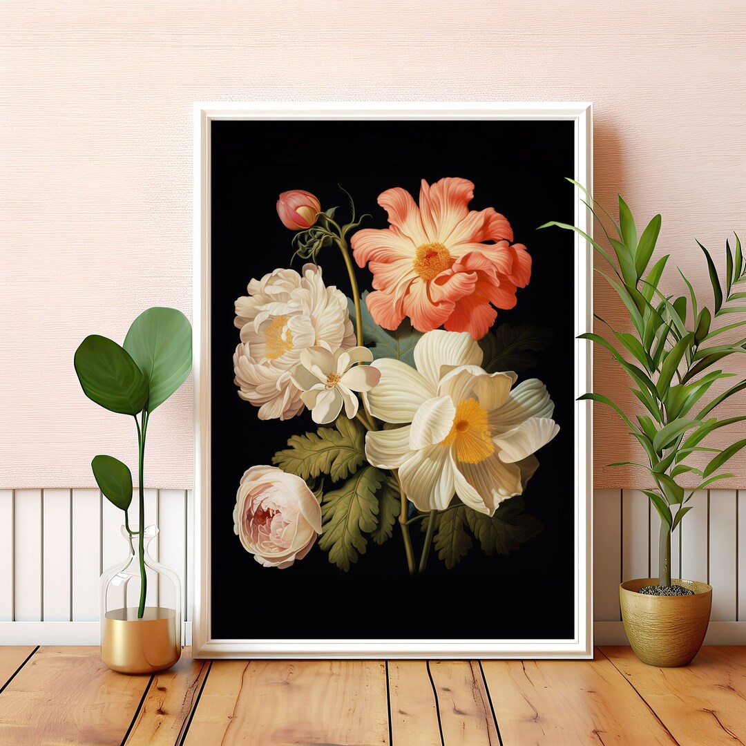 Moody Floral Still Life Print: Vintage Botanical Painting, Farmhouse ...