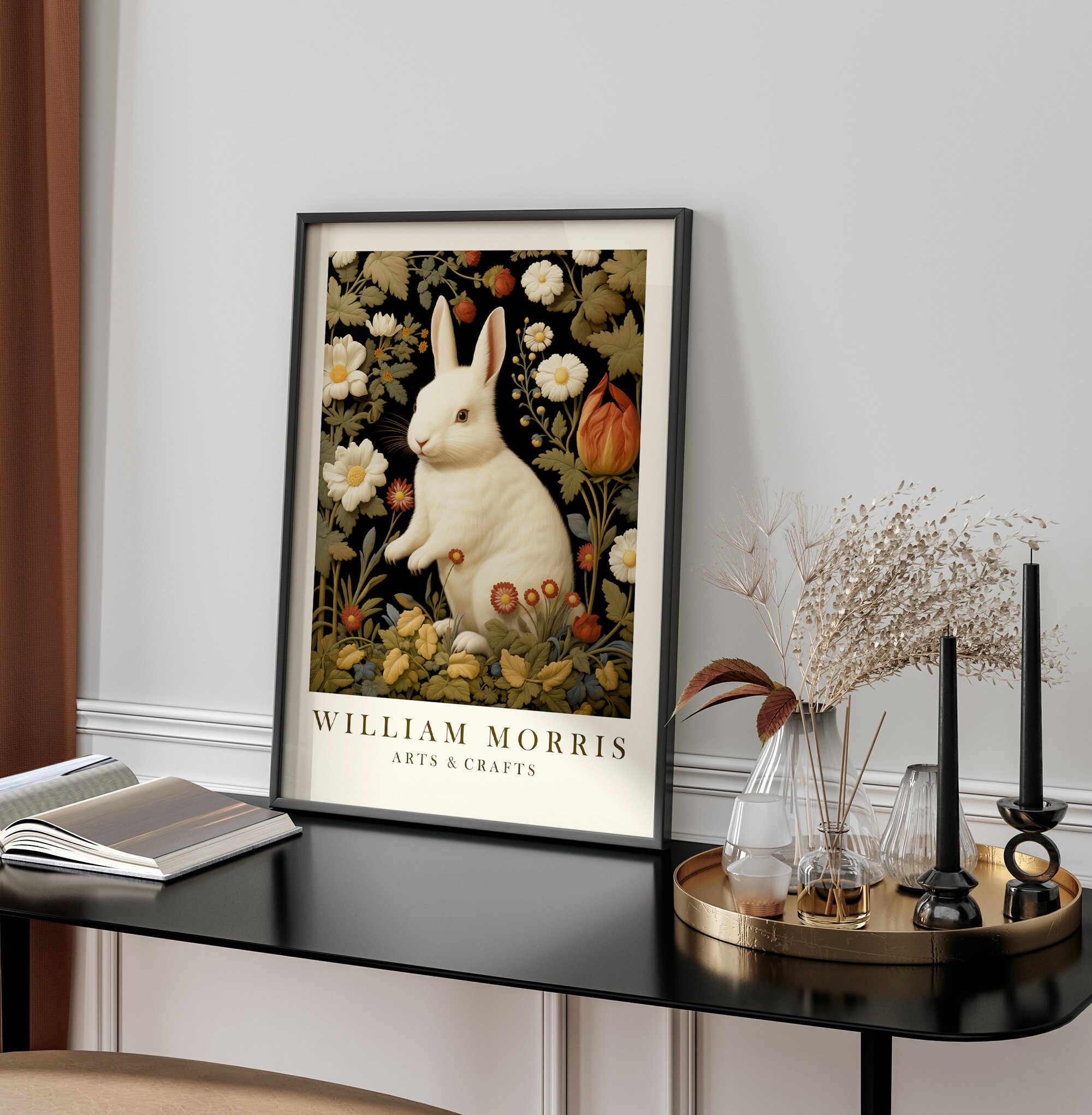 William Morris Print William Morris Poster White Cute Bunny Painting ...