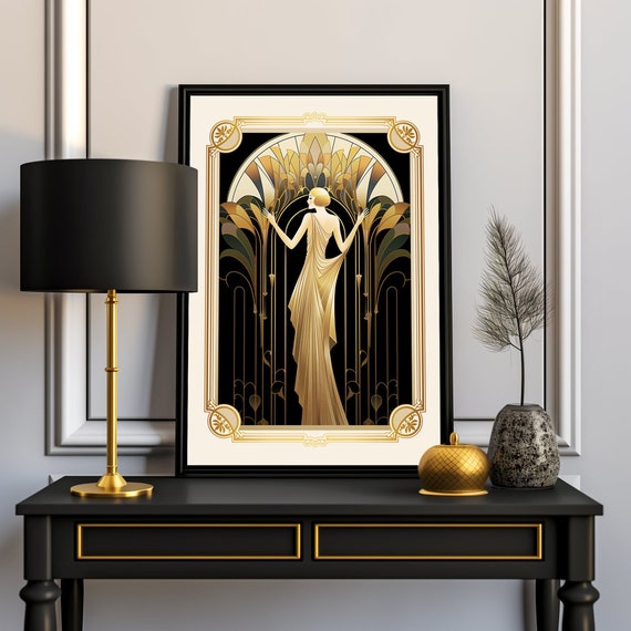 Art Deco Woman Print: Vintage Style Floral Art Nouveau Poster (Digital Download)