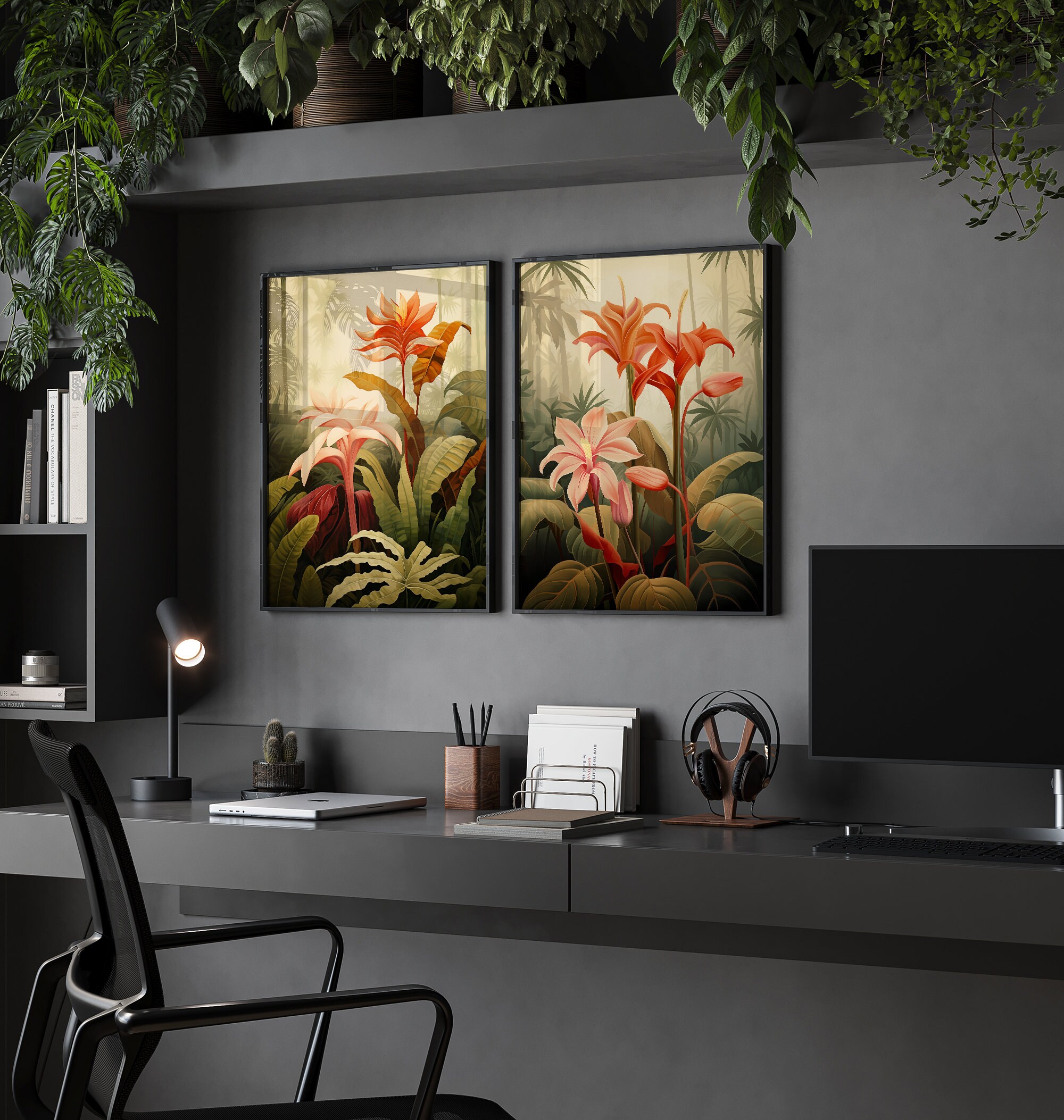 Set of 2 Boho Tropical Wall Art Jungle Botanical Floral Plants Plants Print Wall Decor Bundle ...