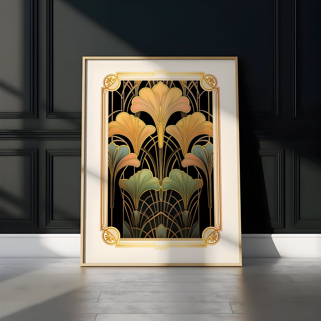 Art Deco Floral Print: Vintage Gold Art Nouveau Wall Decor, Printable ...