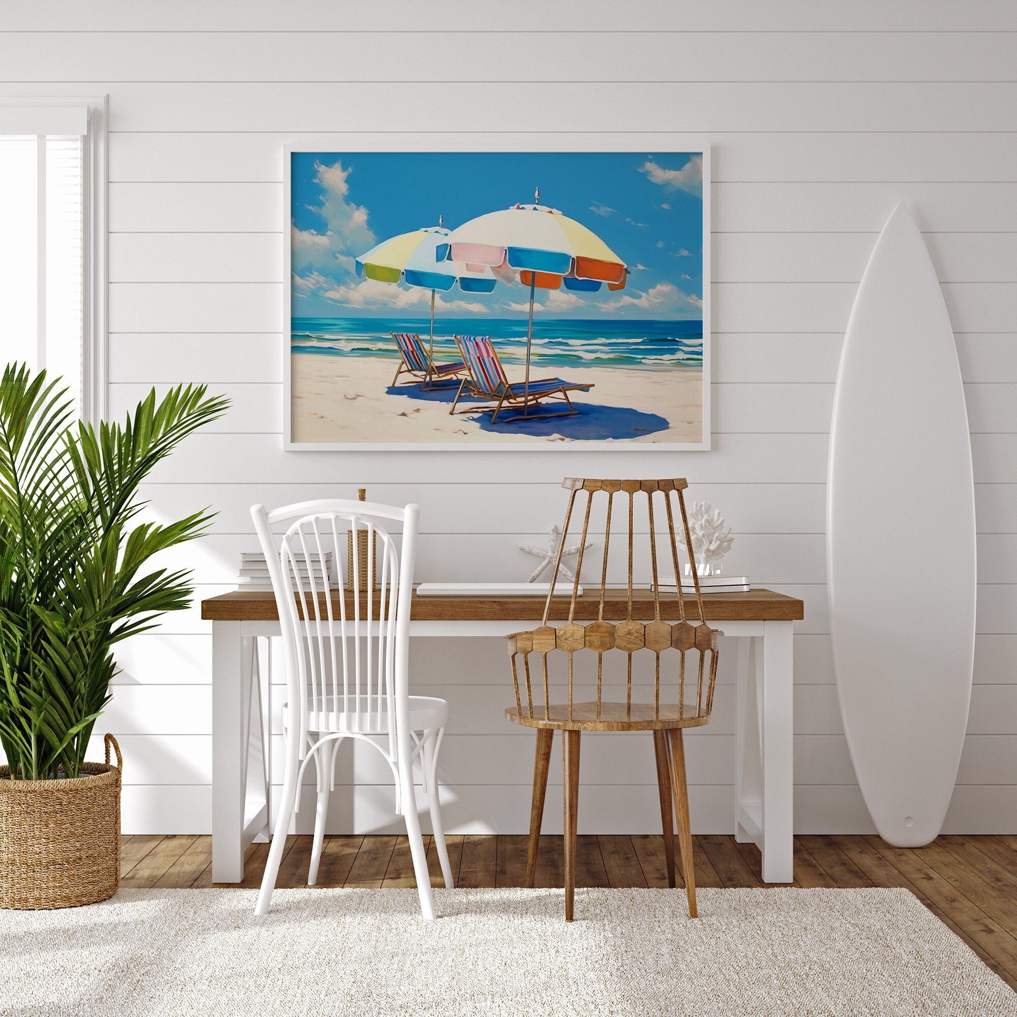 Beach Wall Art, Umbrellas, Beach House Wall Art Decor, Coastal Decor