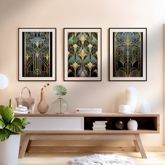 Art Deco Gallery Wall Prints: Art Nouveau Vintage Set Floral