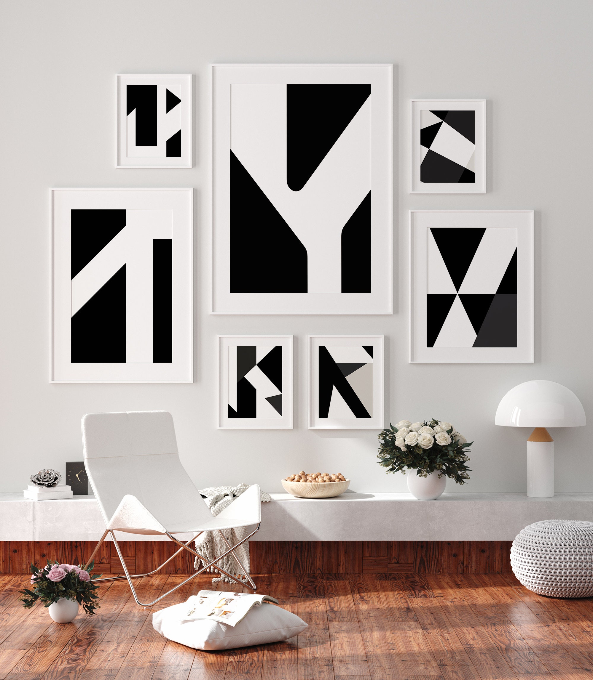 Minimalist Black and White Abstract Art Gallery Wall Set of 9, Modern ...