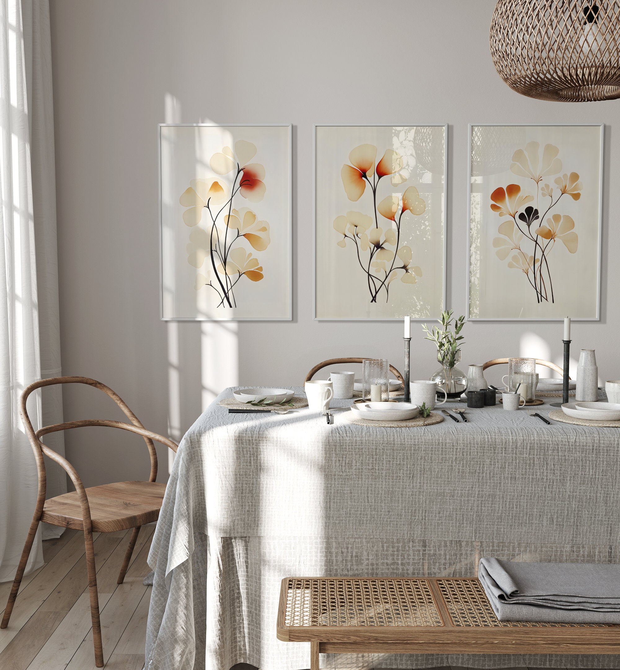 Minimalist Gallery Wall Set of 3, Floral Print, Flower Wall Art