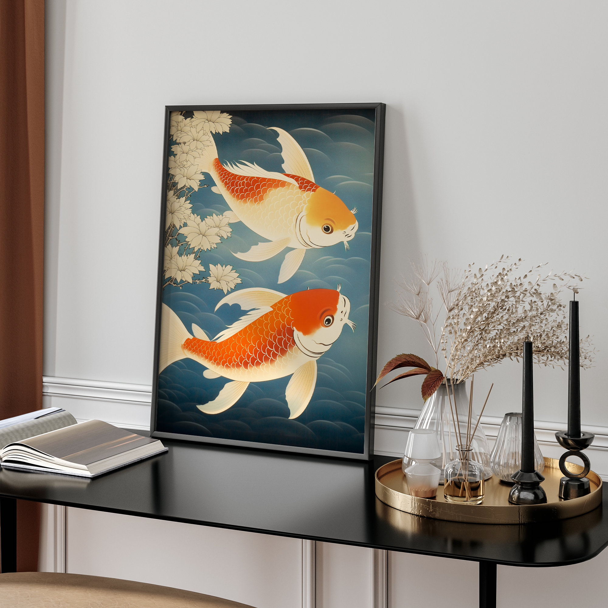 Japanese Print Japandi Wall Art Japanese Bathroom Art Woodblock Art Poster Japandi Fish Wall ...