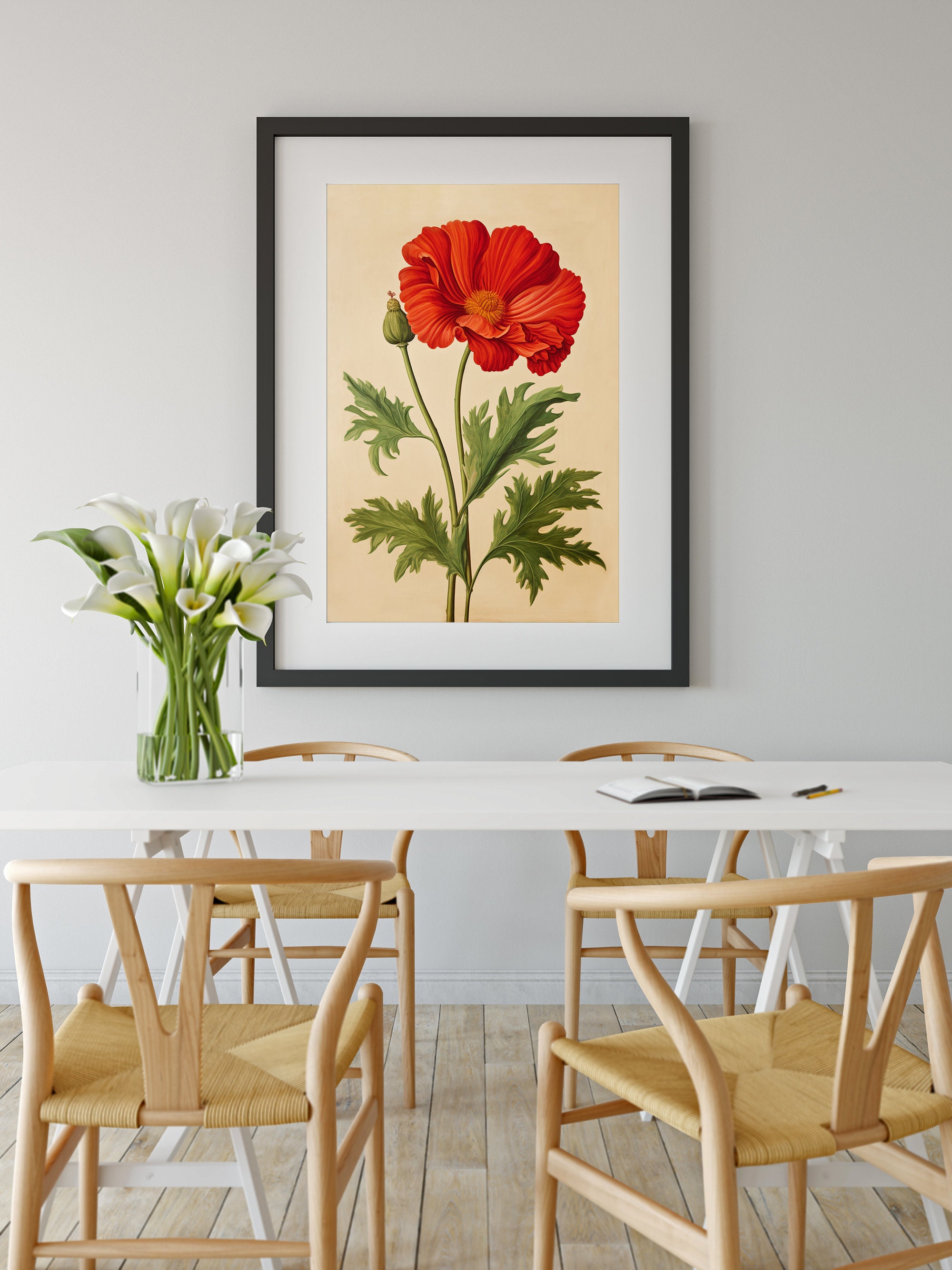 Wild Flower Print, Vintage Red Flower Poster, Botanical Wall Art ...