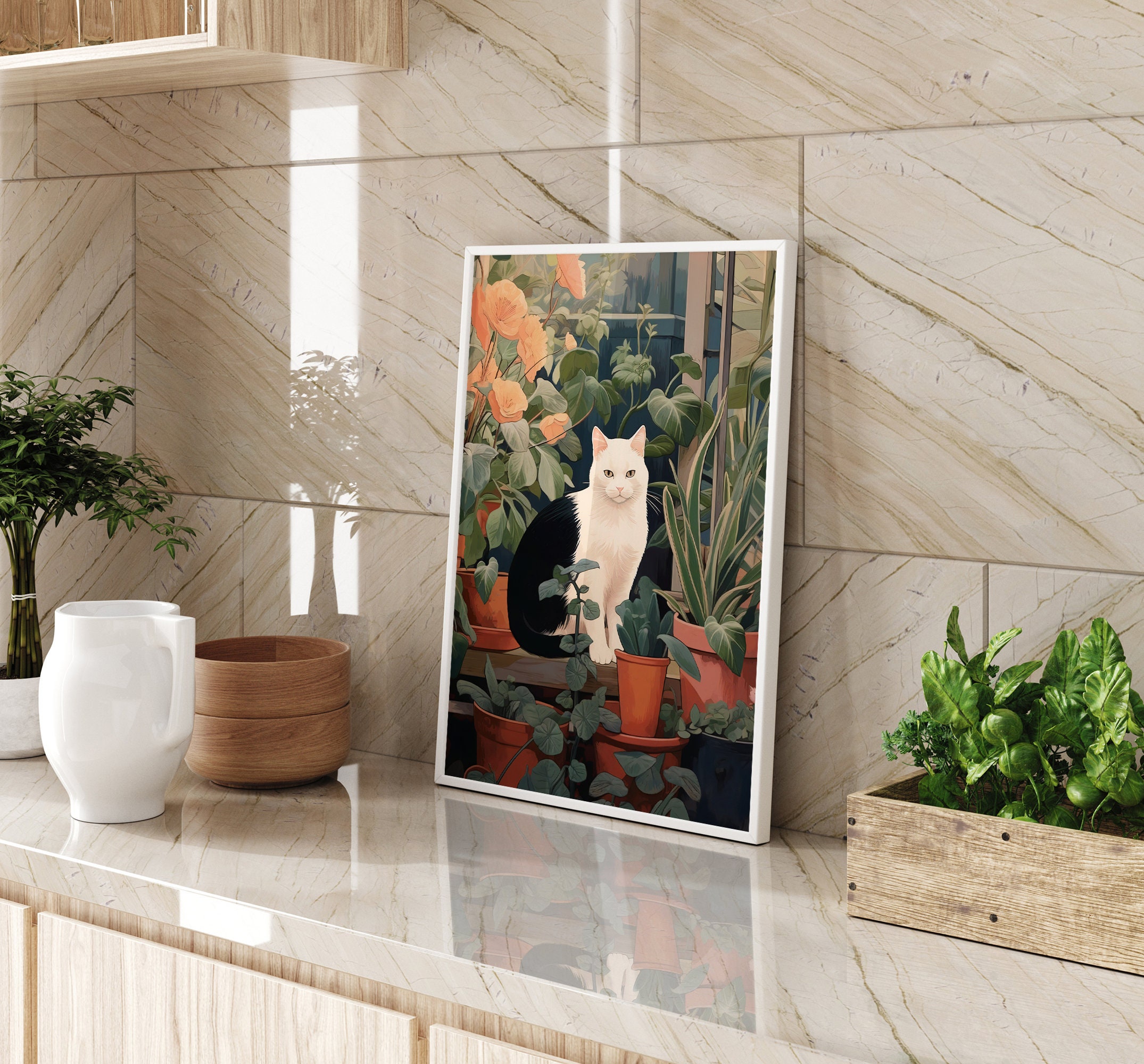 Photo inspiration: Cat And Plants Art Boho Home Decor Botanical Wall Art Photo Inspiration