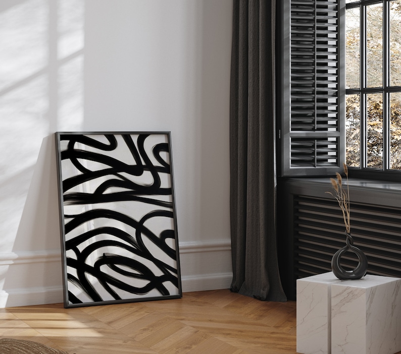 Abstract Black and White Line Art Print: Minimalist Wall Decor ...
