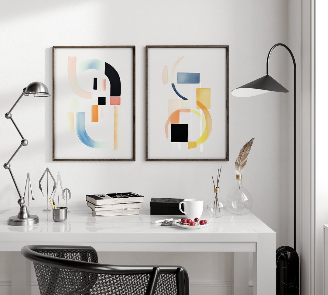 Bauhaus Posters Set of 2 Watercolor Minimalist Gallery Wall Art Print ...
