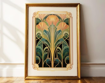 Lámina floral Art Déco: Póster Art Nouveau de estilo vintage, decoración de pared imprimible (descarga digital)