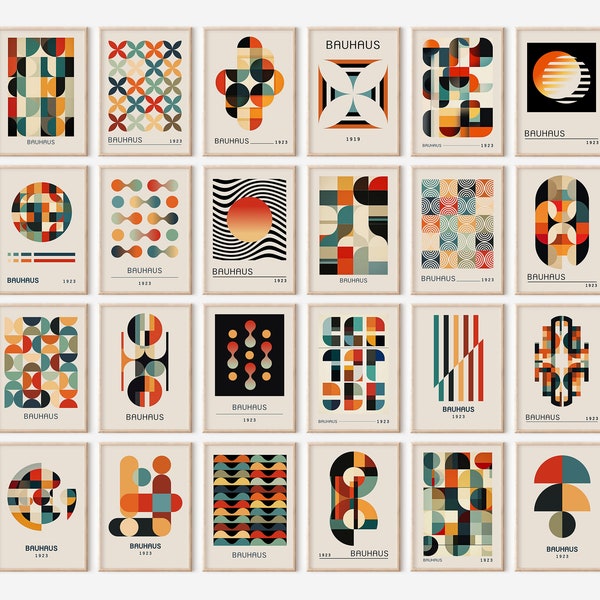 Bauhaus druckbare Ausstellung Poster Bundle, Set von 24, moderne Drucke der Mitte des Jahrhunderts, minimalistische Wandkunst, Retro Kunstdruck, digital DRUCKBAR