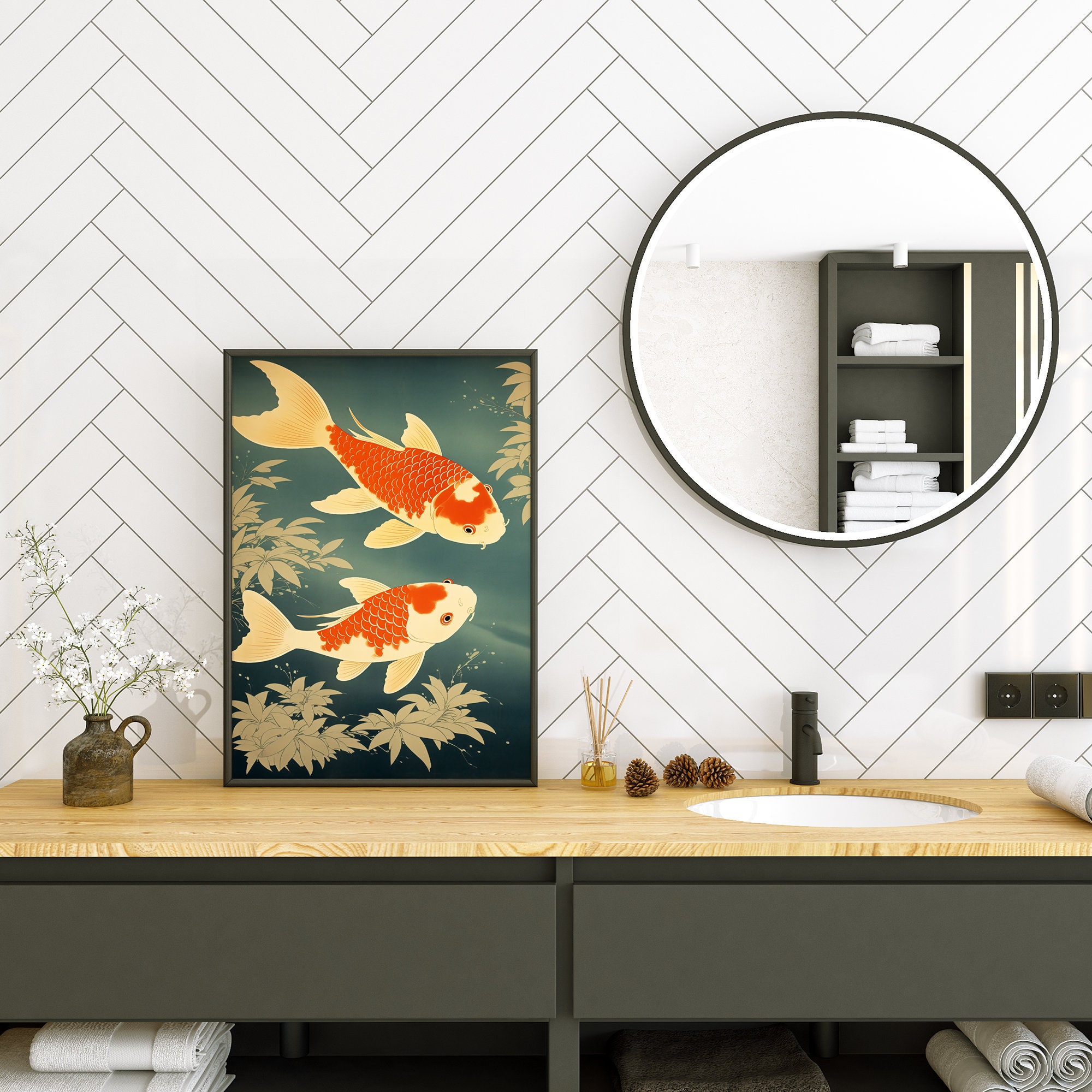 Japanese Print Japandi Wall Art Japanese Bathroom Art Woodblock Art ...