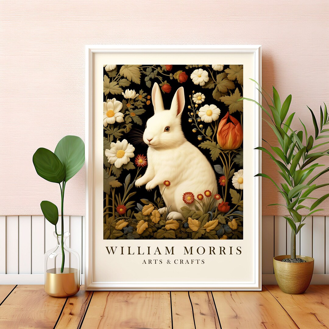 William Morris Print William Morris Poster White Cute Bunny Painting ...