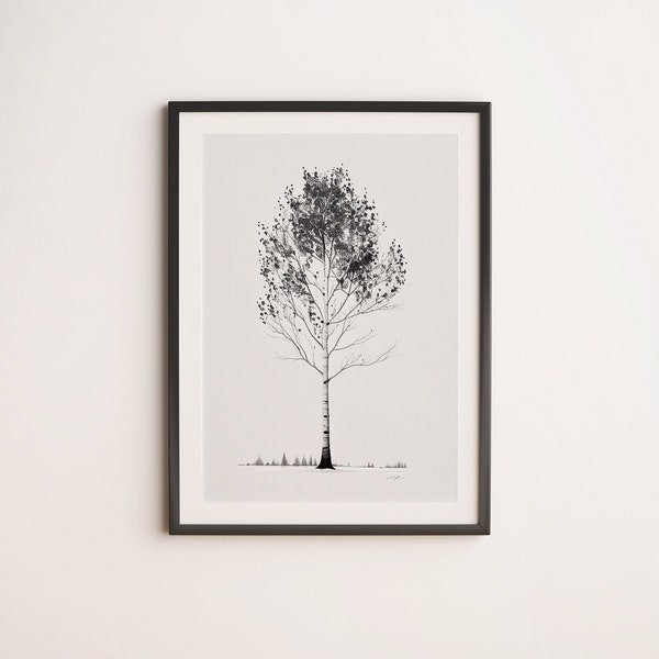 PRINTABLE Minimalist Birch Tree Poster - Black and White Art