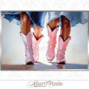 Pink Cowgirl Boots Art Print, Modern Western Wall Decor, Trendy Country Dance Artwork, Rustic Home/Dorm Decor, Unique Girly wall Art Print