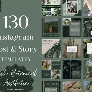 Instagram Templates Green | Botanical Tropical Instagram Post | Green Instagram Feed | Media Kit | Post Templates | Story Templates | Canva