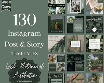 Instagram Templates Green | Botanical Tropical Instagram Post | Green Instagram Feed | Media Kit | Post Templates | Story Templates | Canva