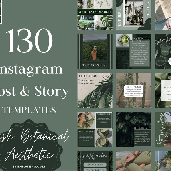 Instagram Templates Grün | Botanischer tropischer Instagram Post | Grüner Instagram Feed | Media Kit | Beitragsvorlagen | Story-Vorlagen | Leinwand
