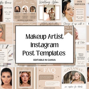 Makeup Artist Instagram Post Templates | Beauty Skincare Template | Aesthetic Social Media Feed | Canva Template | Neutral Social Media