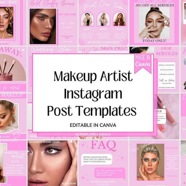 Make-up Artist Instagram Post Vorlagen | Beauty Skincare Vorlage | Ästhetischer Social Media Feed | Canva Template | Pink Social Media