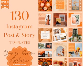 Instagram Templates Orange | Orange Instagram Post | Orange Instagram Feed | Media Kit | Post Templates | Story Templates | Canva