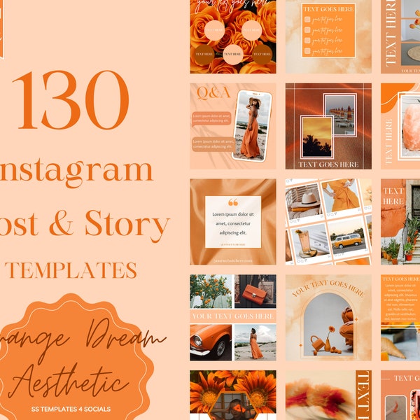 Instagram Templates Orange | Orange Instagram Post | Orange Instagram Feed | Media Kit | Post Templates | Story Templates | Canva