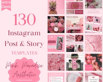 Instagram Templates Pink | Pink Instagram Post | Pink Instagram Feed | Media Kit | Post Templates | Story Templates | Canva