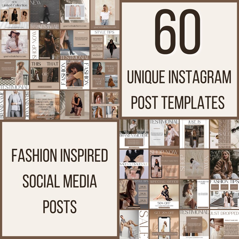 Instagram Post Template Fashion | 60 Instagram Posts | Neutral Fashion Instagram Influencer Template | Fashion Brand Instagram Post | Canva image 2