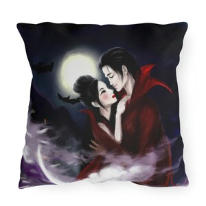 Beautiful Outdoor Pillow Featuring Gothic Vampire Couple in Moonlight