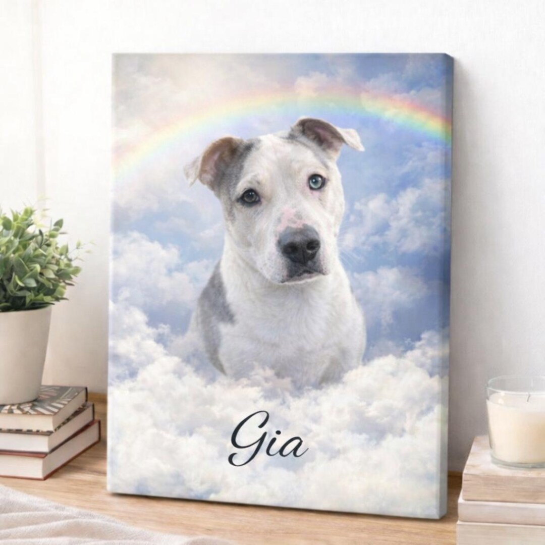 Custom Pet Portrait Memorial | Rainbow Bridge Dog Cat Art (digital ...