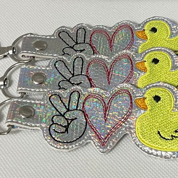 Peace Love Duck Embroidered Keychain Cute Vinyl Key Fob Fun Car Accessory