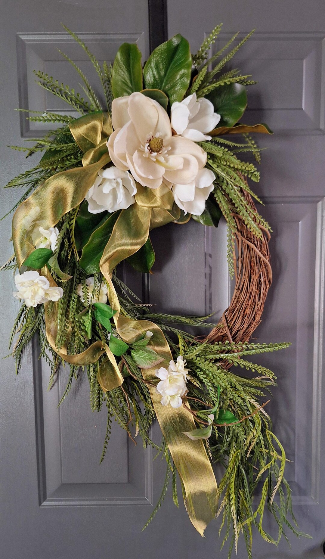 Magnolia Wreath: Floral Grapevine Wreath With Peonies - Etsy