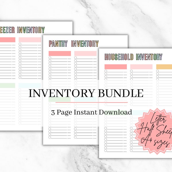 Printable Home Inventory Bundle, Freezer Inventory, Pantry Inventory, Household Product Inventory, Preparedness, Year Supply Inventory, PDF